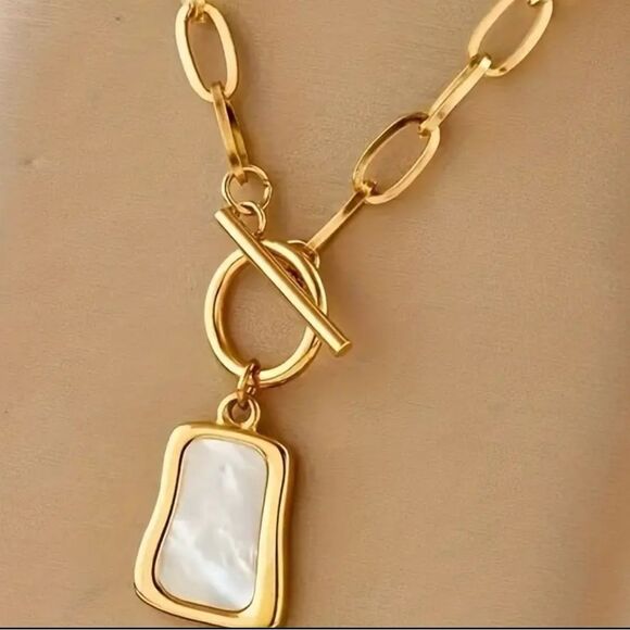 Stainless Steel Plated Golden Opal Chain Necklace - Picture 3 of 4